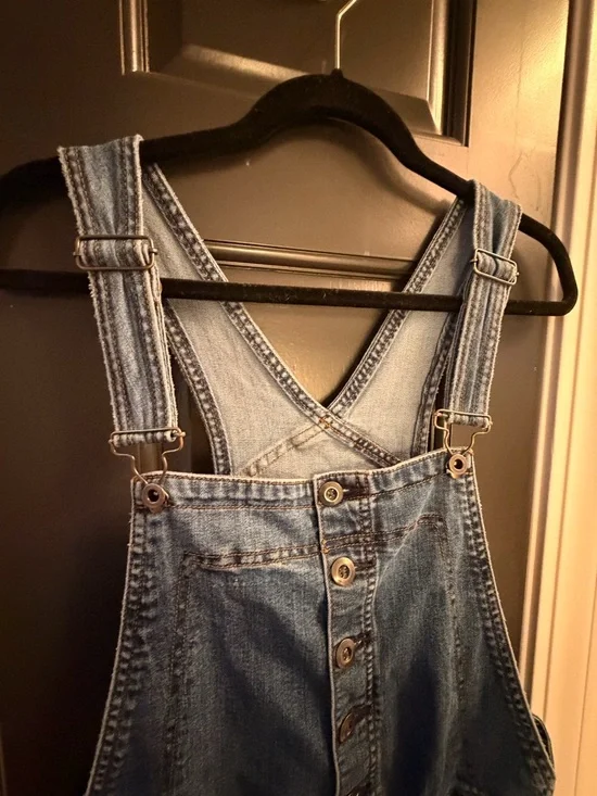 Free People Button-Up Denim Overalls in Medium Blue - Picture 3 of 6